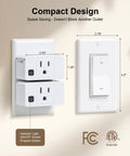 Wireless Remote Outlet With Decorator Rocker Wall Switch 200 Foot Long Range, showing dimensions and compact design feature