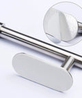 Stick On Toilet Paper Holder No Drilling Stainless Steel Brushed Finish Easy Install For Bathroom Bedroom And Lavatory Durable SUS 304 Roll Holder Six Point Two Inch Long Two Point Six Inch Plate with adhesive back shown.