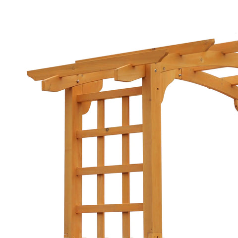 Close-up of top section of 90 Inch Wood Garden Arbor Arch With Trellis Wall For Climbing Plants And Hanging Vines, showing detailed lattice design