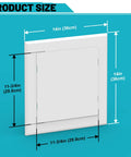 Breezy Peel And Stick Self Adhesive Access Panel 12X12 Plastic Wall Hole Cover dimensions 14x14 inches with measurements shown.