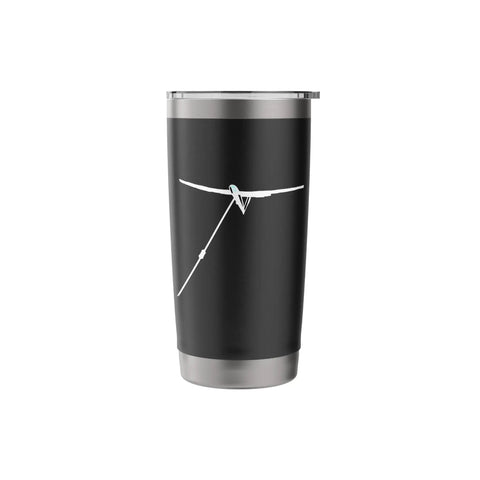 Winch Tow Glider Themed Stainless Steel Insulated Tumbler For Sailplane Lovers, black with glider design