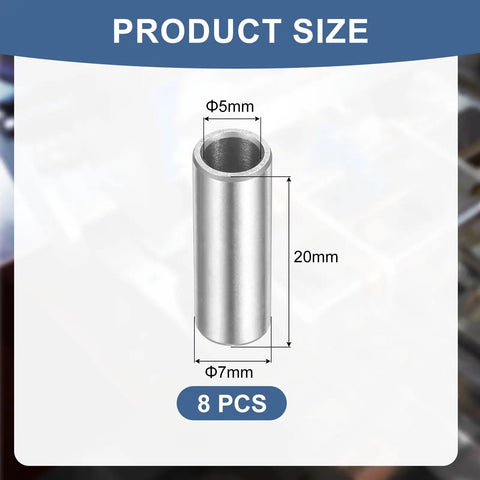 Slick Rolling Pack Of Eight Oilless Sleeve Bearings 5mm Bore By 7mm Outside Diameter X 20mm Length Aisi 52100 Steel Bushings displayed.