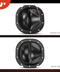 Premium Aftermarket Rear Differential Cover For 8.8 Ring Gear Axle With No Hassle Street Seal Gasket And Smooth Shifting Drain Magnet For Ford F Series Pickup And Van Fleet front and back views.