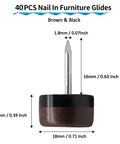 40 Pack Nail On Furniture Glides 18mm Nylon Chair Sliders For Wood And Hardwood Floors Brown Finish Protect Table Legs