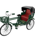 Deadset Cool Design 1:12 Scale Alloy Tricycle Model And Three Wheeled Rickshaw Miniature Figurine In Green for display, features red seat.