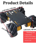 MC100 4WD mecanum-wheel car chassis with TT motors; black metal frame, with four omnidirectional wheels