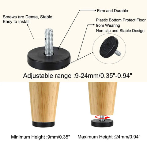 Diagram showing dimensions for M8 25 40mm Leveling Feet Adjustable Leveler Floor Protectors with non-slip base and adjustability.