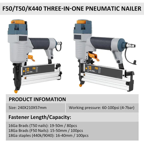 Straight Shooting Pro Level Heavy Duty Pneumatic Air Nailer For Carpentry And Fences With Adjustable Depth Control And Ergonomic Handle Accepts T50 F50 440K Fasteners