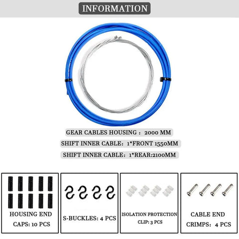 Universal Bicycle Shifter Cable Housing Set For Shimano And SRAM Derailleurs, 4mm blue housing with accessories