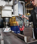 Lenox bi-metal hole saw 2-3/4 in speed slot, mounted on milling machine cutting metal