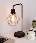 Set Of 2 Touch Control Black And Gold Desk Lamps With 2 USB Ports, Industrial Cage Style Bedside Reading Lamps, 3 Way Dimmable