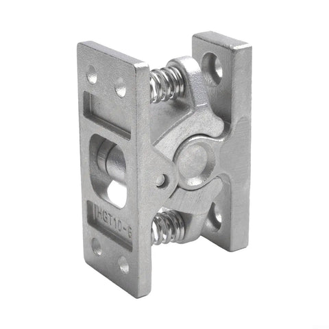 Spring Loaded Double Roller Door Catch For Cabinets Stainless Steel Lock Stop Clamp with beefy grip shown at side angle