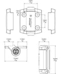 Heavy Duty Self Closing Gate Hinges With Adjustable Tension For Pool Safety Fences technical drawing showing dimensions and design details.
