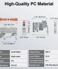 Beefy Terminal Block Kit With 12.6 Inch DIN Rail, 600V 32A Lever Wire Connectors for 24-12 AWG close-up view showing dimensions.