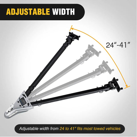 Beefed Up Tow Bar With Quick Connect Brackets And Safety Chains 2 Inch Hitch Ball 5500 Lb Towing Capacity 41 Inch Opening Bumper Mounted Universal Towing Bar For RV Car Trailer Truck Alloy Steel, adjustable 24-41 inch width