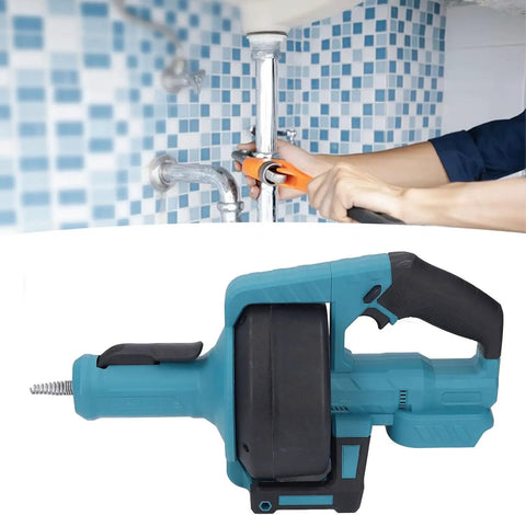 Heavy Duty Cordless Drain Snake Auger With LED Light For Sinks Bathtubs Toilets Auto Feed System Seven Meter Flexible Cable in use.