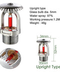 Top Shelf Quick Response Upright Fire Sprinkler Heads 155F 68C Half Inch NPT Thread No Sweat Water Spray Up System, brass body with red glass bulb.