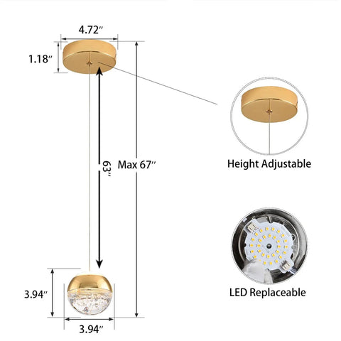 Gold Mini Crystal Pendant Light With Globe Design, Modern Ceiling Fixture For Kitchen Island And Bathroom, Sleek Hanging Pendant Lamp For Glam Home Lighting And Elevated Vibe