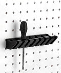 Go To Pegboard Screwdriver Holder And Tool Organizer For Garage Shop Walls Curved Slot Design Keeps Your Tools Secure And Easy To Slide In Pliers And Multi Tool Rack For Pegboards Heavy Duty Black installed on wall with screwdriver