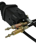 Close-up of 2 Spool Hydraulic Reversing Valve With Joystick Control For Hydraulic Systems, Stainless Steel Build, connectors visible
