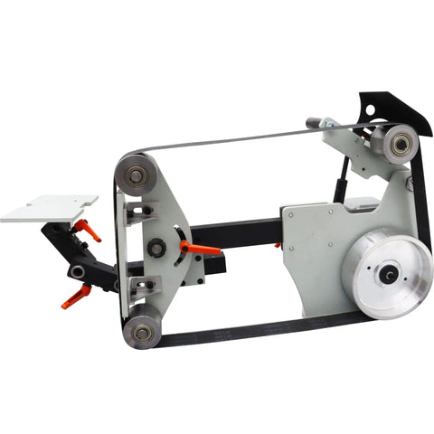 Workhorse Variable Speed Belt Sander And Knife Grinder With Wheel And Flat Platen Tool Rest for precise polishing tasks, 72X2 inch.