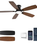 Low Profile 52 Inch Brown Ceiling Fan With Lights Remote And App Control DC Motor Quiet Flush Mount For Bedroom Indoor Outdoor Use Dimmable Lights 6 Speeds Timers