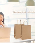 Brown Paper Bags With Handles 8x4.25x10.5 Inches Medium Gift Bags Bulk 100 Pack Recycled Kraft Paper Eco Friendly Shopping Bags
