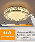Dimmable Flush Mount Ceiling Light With Remote, 45W 18.9 Inch LED Fixture, adjustable brightness and color temperature 3000K to 6000K