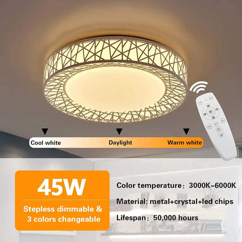 Dimmable Flush Mount Ceiling Light With Remote, 45W 18.9 Inch LED Fixture, adjustable brightness and color temperature 3000K to 6000K