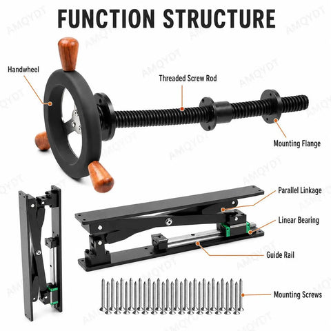Built Like A Tank Workbench Leg Vise Assembly With 30Mm Steel Screw And 175Mm Handwheel For Quick Full Stroke Clamping On Custom Garage Benches Matte Silver Trim components including handwheel, threaded screw rod, and mounting screws.