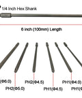 Long Philips Cross Screwdriver Bit Set 6 Pieces - 6 Inch S2 Steel Phillips Bits In PH1 3.0mm 4.0mm 4.5mm And PH2 4.5mm 5.0mm 6.0mm