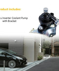 Electric Inverter Coolant Pump Water Pump With Bracket For 2004 To 2009 Toyota Prius Hybrid displayed with a black Prius in background.
