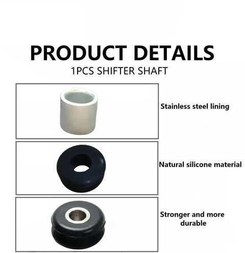 Product image showing stainless steel lined shifter shaft and silicone grommets, not related to gas tank mount grommets kit.
