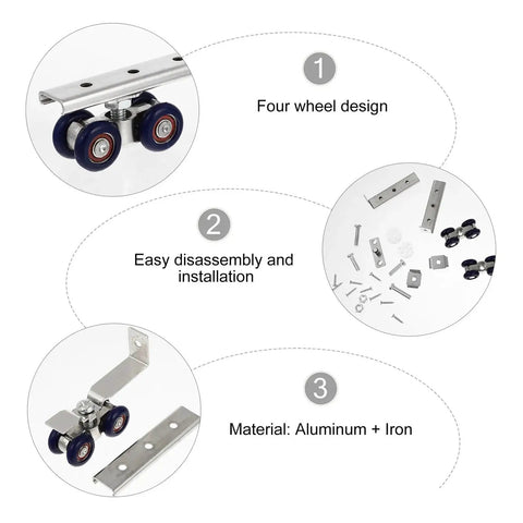 Full Extension Drawer Slides Set With Detachable Quick Release Latches No Tool Needed Installation showing four-wheel design and parts.