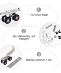Full Extension Side Mount Drawer Slides Set with four-wheel design, easy installation parts, Aluminum and Iron material shown