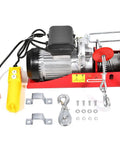 Built Tough 1500 Lb Overhead Electric Hoist Lift Crane For Garage Engine Work with accessories, remote control, and cable