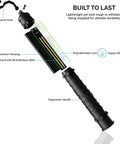 Cordless LED Work Light Handy On The Go 350 Lumens with aluminum housing and polycarbonate lens showing 360 swivel hook.