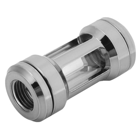Chiciris G1/4 Brass Inline Water Cooling Filter For PC Liquid Loop, stainless steel mesh, clear acrylic sections.