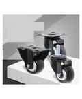 Set Of Four 2 Inch Universal Diamond Caster Wheels With Brakes For Furniture PU Polyurethane Wheels displayed on stand