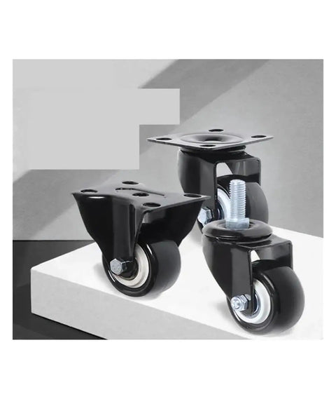 Set Of Four 2 Inch Universal Diamond Caster Wheels With Brakes For Furniture PU Polyurethane Wheels displayed on stand