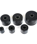 6-Piece Dimple Die Set Tool Kit For Conduit Knockouts Pro Grade Heavy Duty Electrical HVAC, hole sizes 0.86 to 2.36 inches, top view