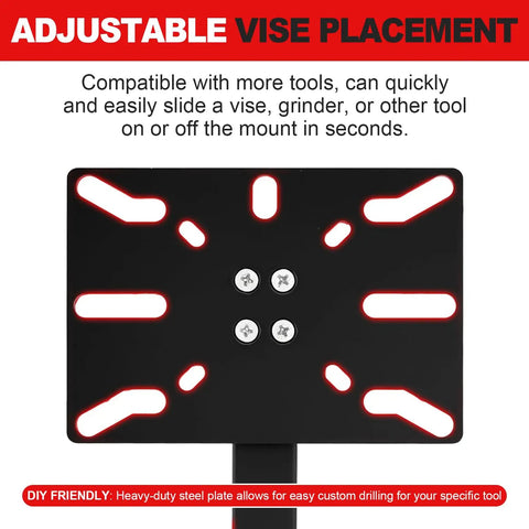 Badass Rock Solid Wall Or Table Mount Vise And Grinder Station Adjustable Sliding Base showing adjustable vise placement plate.