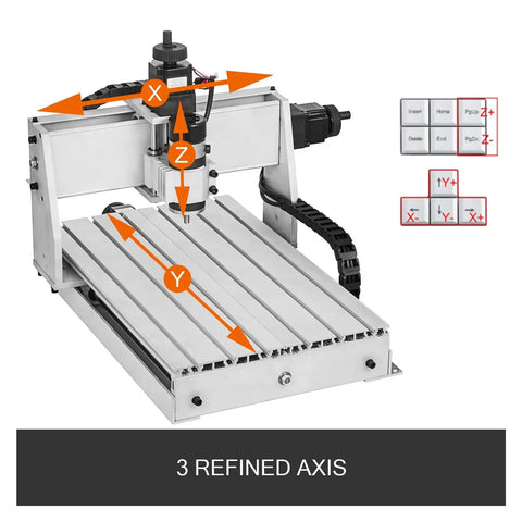 Beefy 3 Axis 3040 CNC Router Engraver With USB Port ER11 500W showing X, Y, Z axes and control panel.