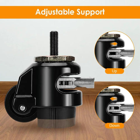 Close-up of adjustable support for Top Notch Heavy Duty Leveling Stem Casters Set of Four Premium Aluminum Alloy Retractable Furniture Mobility Kit.