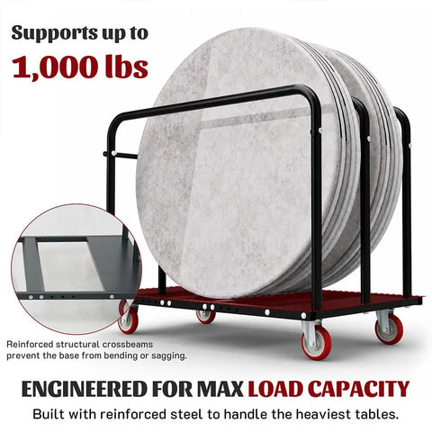 Professional Grade Heavy Duty Dolly Cart Serving As A Rugged 1000 Pound Material Hauler Featuring An Adjustable Base And Slick Rolling 360 Degree Swivel Polyurethane Wheels For No Sweat Drywall Transport with reinforced crossbeams.