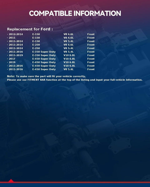 Compatible information chart for Electric Fuel Pump Module Assembly Drop-In Replacement For Ford E Series Vans 2011 To 2019.