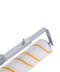 Heavy Duty 18 Inch Paint Roller Kit With Rust Proof Stainless Steel Extension Pole And Adjustable Frame close-up of roller head with stripes for smooth wall painting.