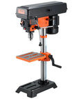 Heavy Duty Benchtop Drill Press Packing A Killer 3.2 Amp Motor And Five Speeds With Ten Inch Swing Plus Tilting Cast Iron Table, showcasing the sturdy design and adjustable features.