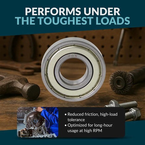 Front view of PGN 608-ZZ bearing, lubricated chrome steel sealed ball bearing, 8x22x7mm, 10-pack