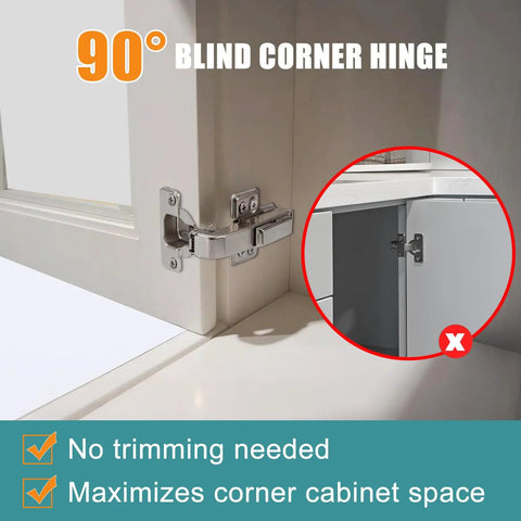 Two Pack 90 Degree Blind Corner Cabinet Hinge No Fuss Easy Install For Pie Cut Corners, Soft Close European Concealed Hinge
